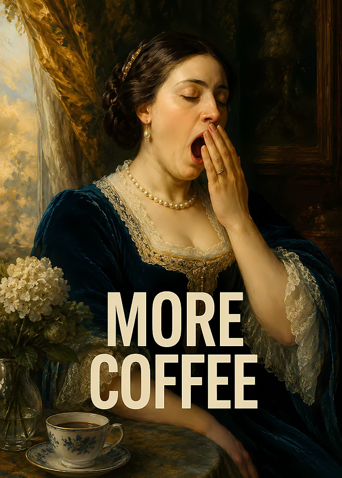 More Coffee Yawning Victorian Lady