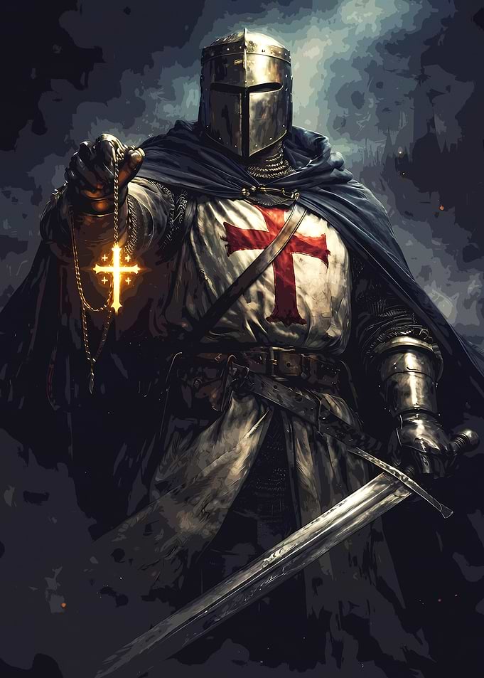 Crusader Knight Holding Glowing Cross