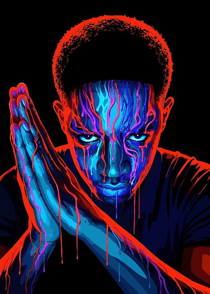 Neon Drip Portrait of Young Man
