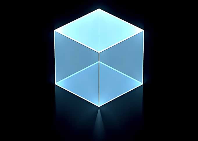 Glowing Neon Blue Cube