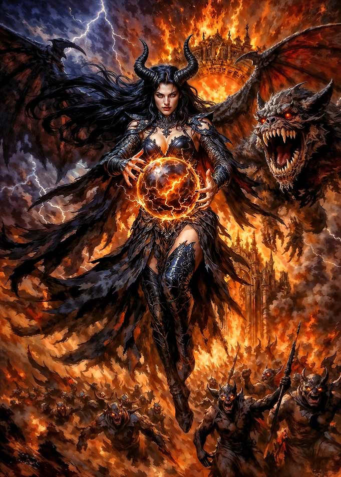Dark Queen Lilith Commanding Demon Army