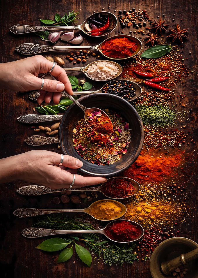 Hands Adding Spices to Bowl