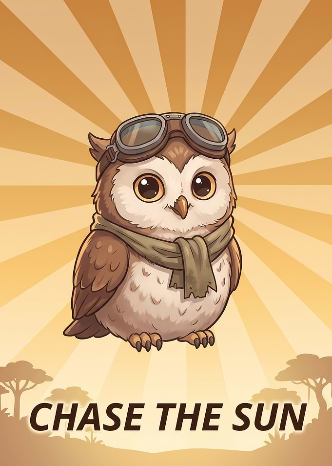 Cute Aviator Owl Chase the Sun