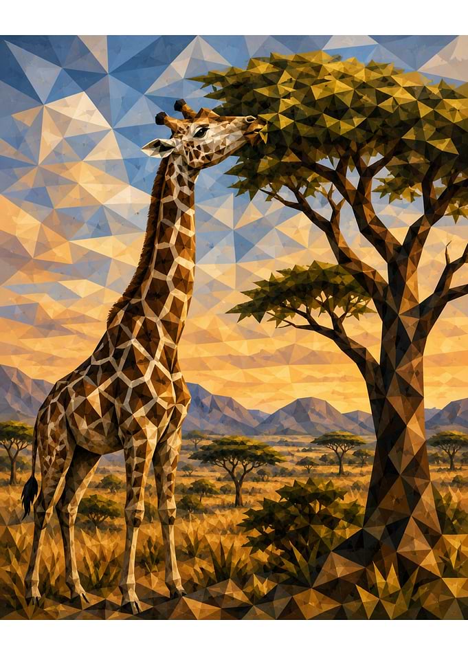 Low Poly Geometric Giraffe Art