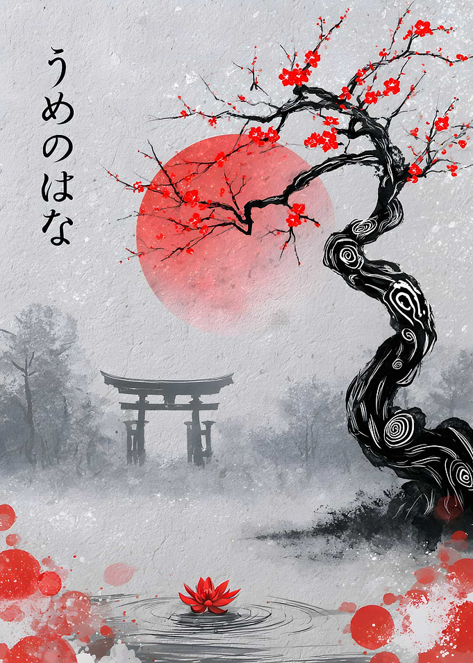 Japanese Plum Blossom Torii Gate Art