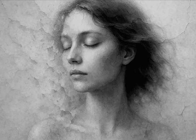 Serene Female Face - Textured Graphite Art
