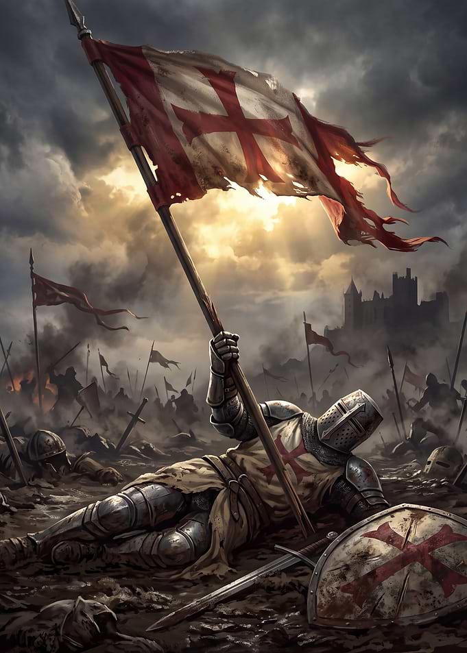 Fallen Crusader Holding Flag