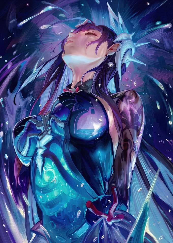 Ethereal Anime Girl in Blue Armor
