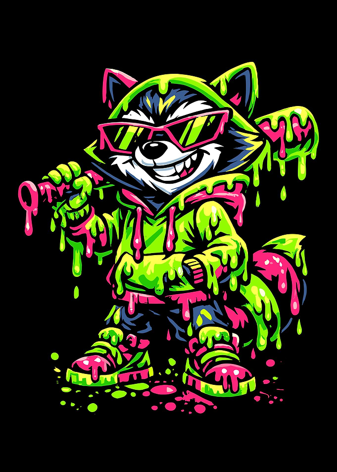 Neon Slime Raccoon Streetwear Character