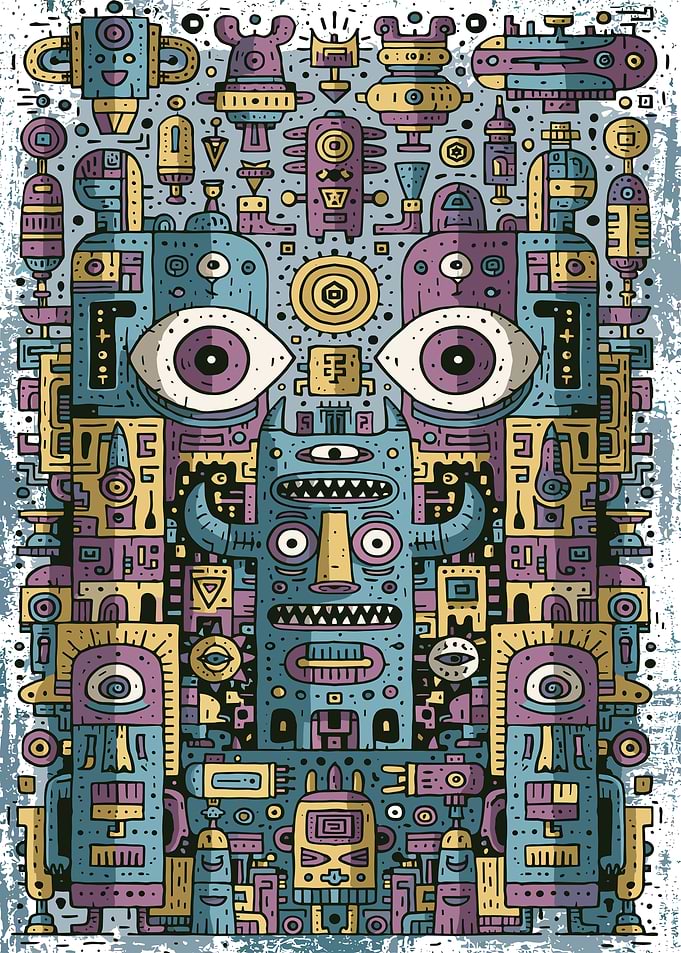 Abstract Surreal Robot Monster Doodle