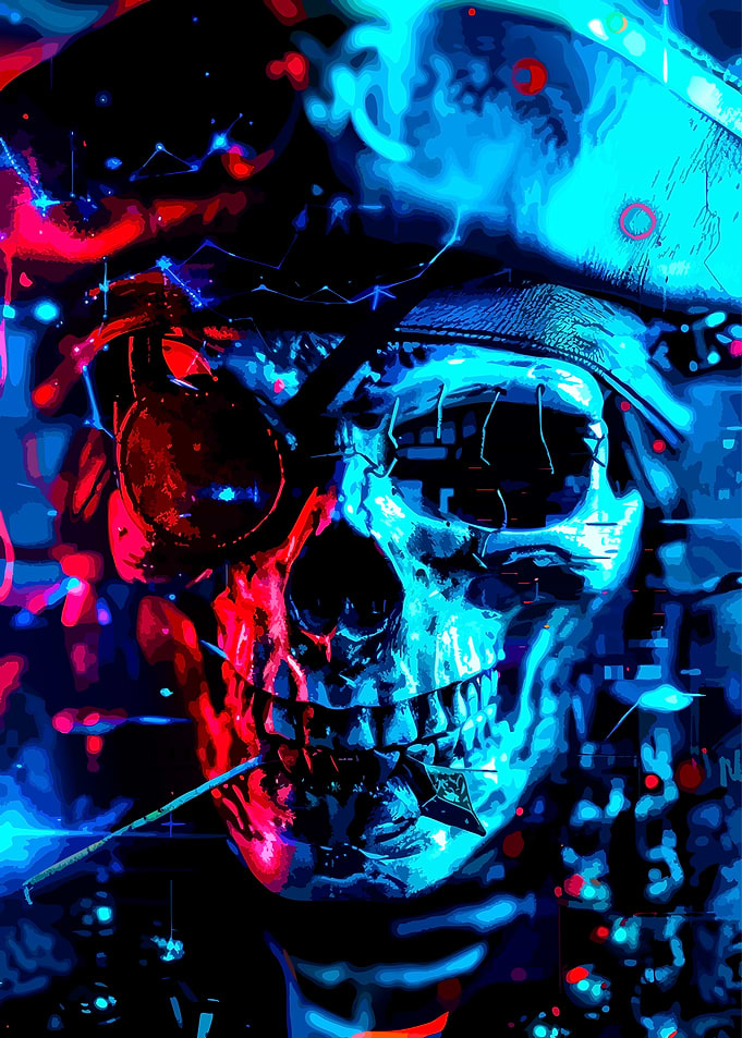 Neon Cyberpunk Pirate Skull Portrait