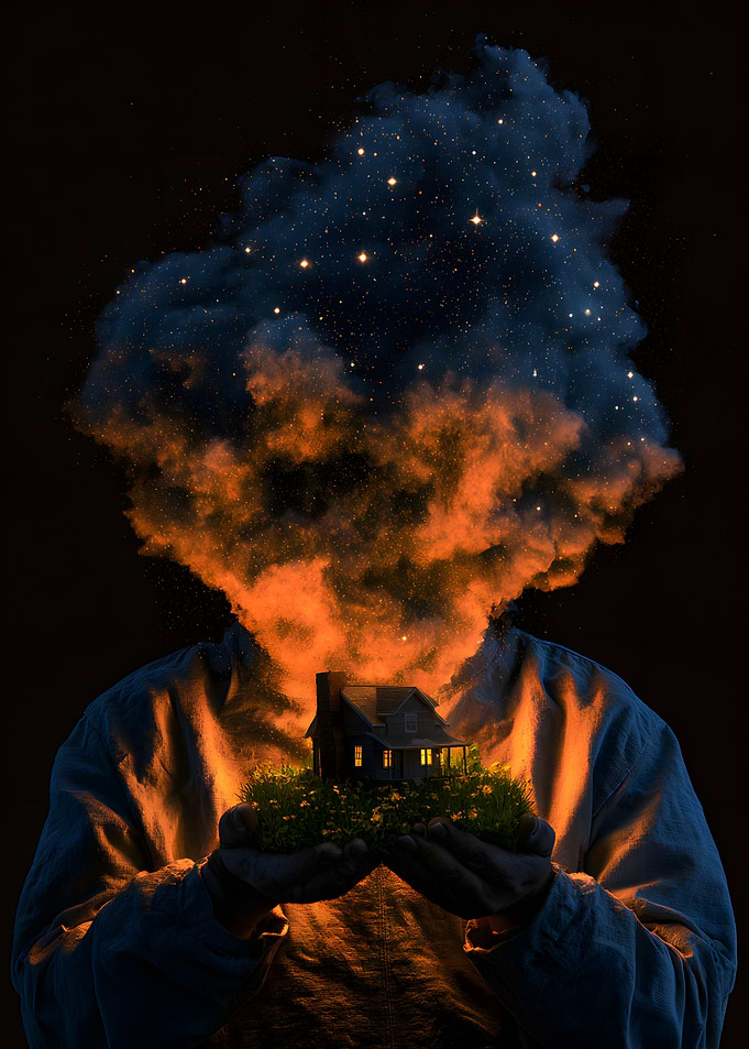 Surreal House Held in Hands