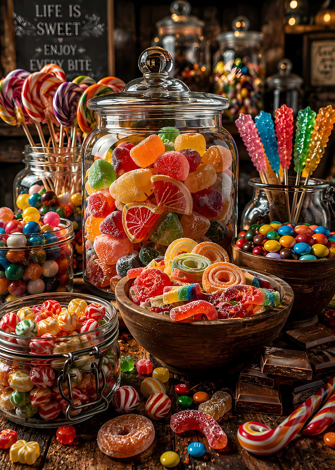 Assorted Colorful Candy in Glass Jars