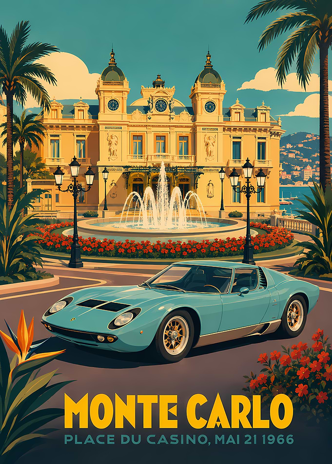 Vintage Monte Carlo Casino Travel Poster