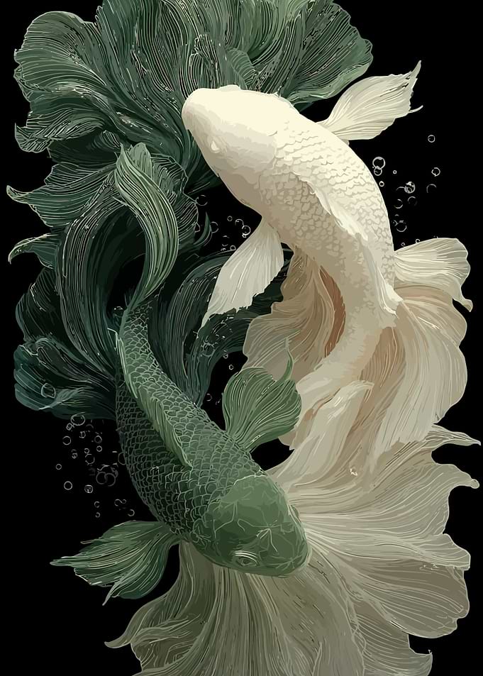 Elegant White and Green Koi Fish
