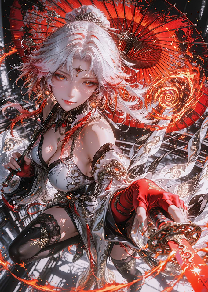 Warrior Woman with Red Umbrella
