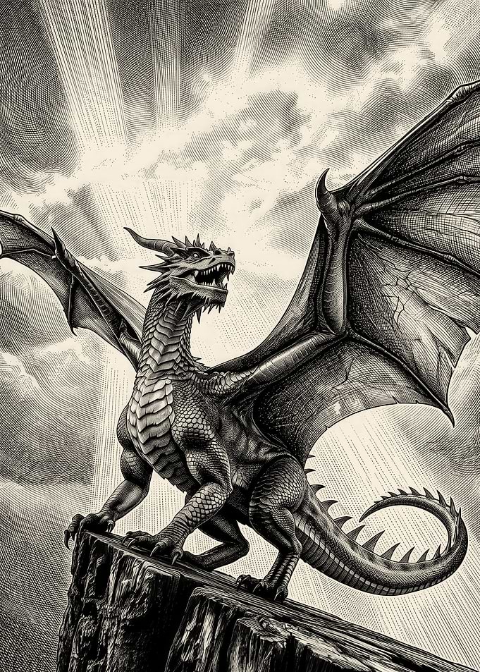 Majestic Dragon Perched on Cliff