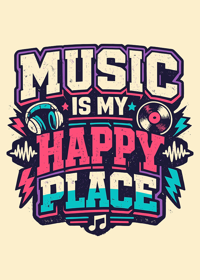 MUSIC Is My Happy Place Retro Music Wall Art