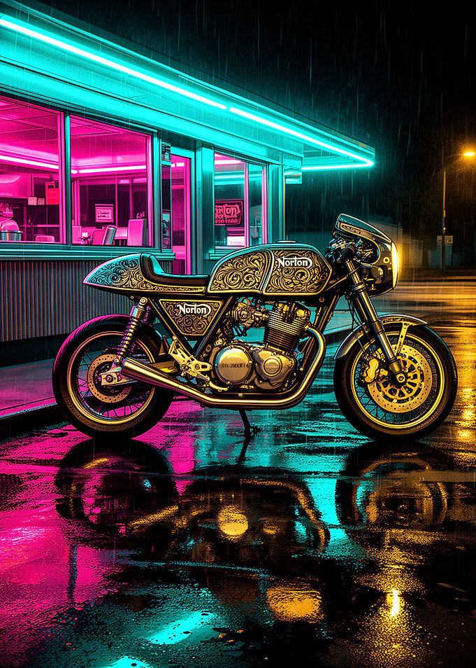 Norton Motorcycle at Neon Diner
