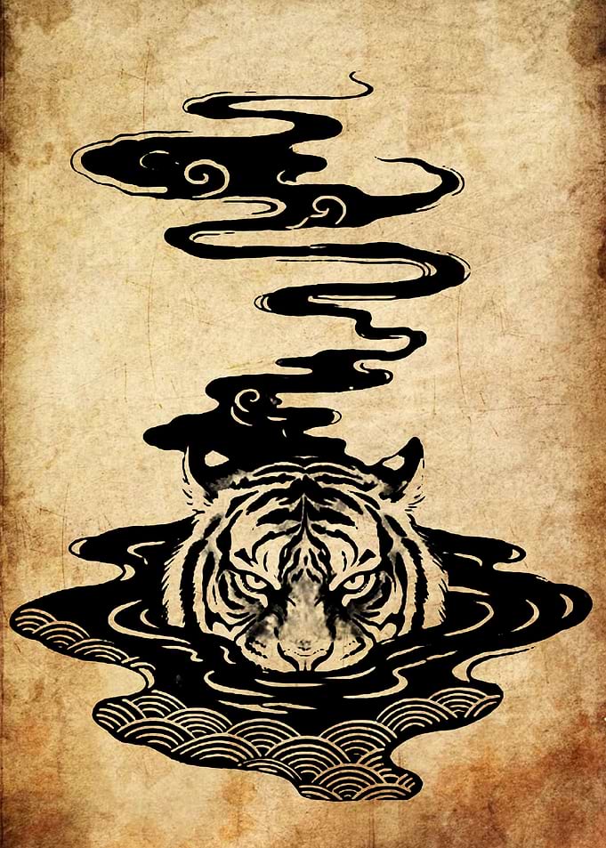 Tiger Emerging from Ink Pool