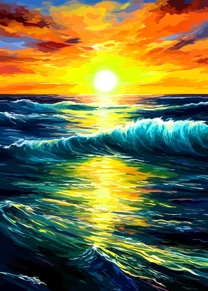 Vibrant Sunset Over Ocean Waves