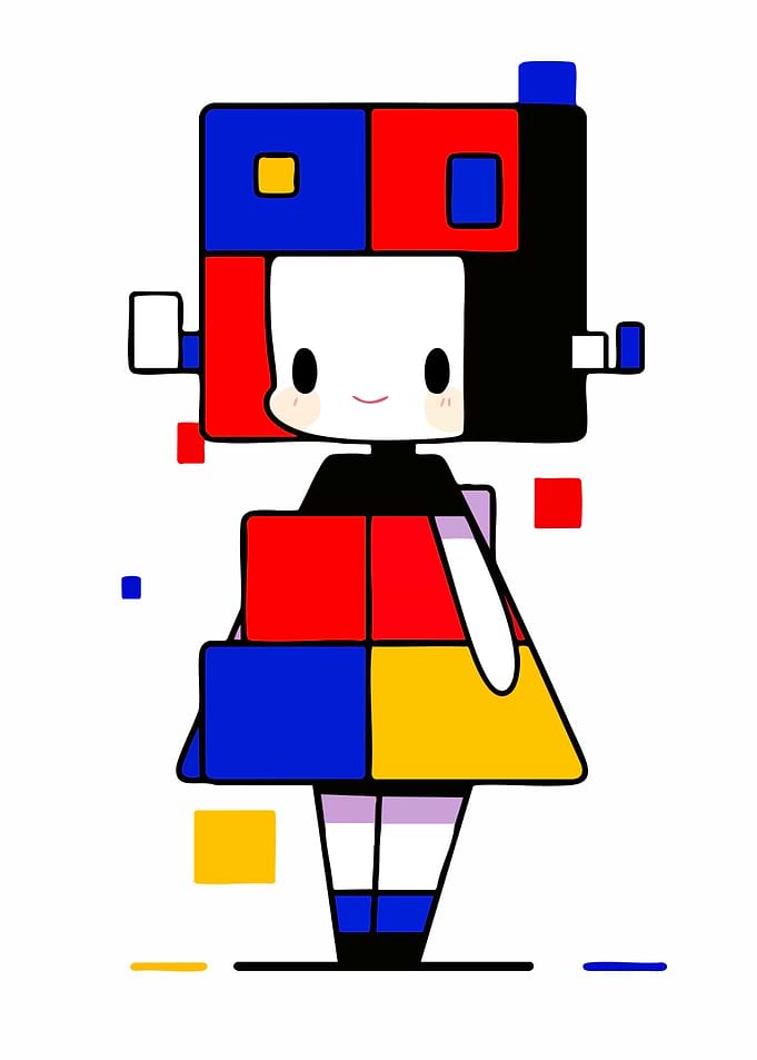 Mondrian Style Cute Character Illustration