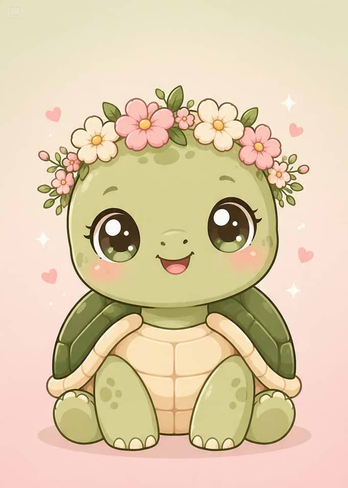 Cute Baby Turtle with Flower Crown