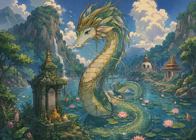 Majestic Asian Dragon in Sacred Pond