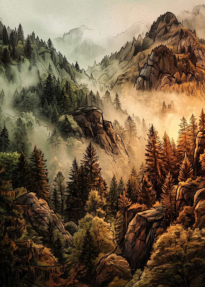 Misty Mountain Forest Landscape