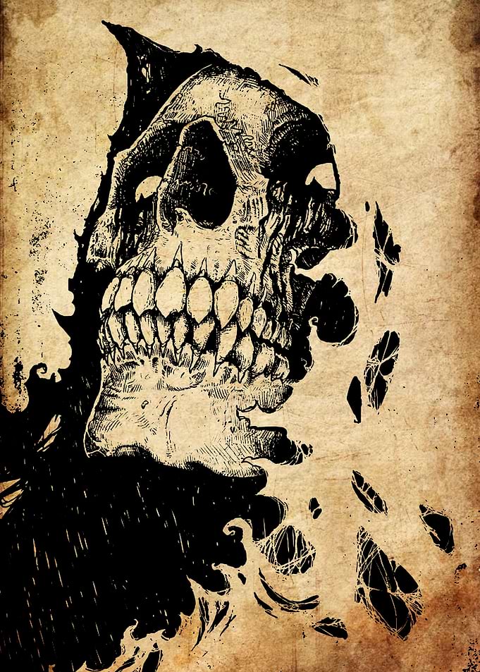 Grim Reaper Skull Ink Illustration