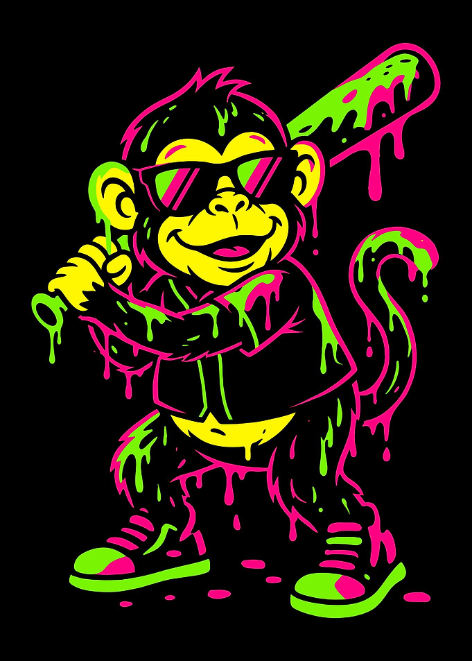 Neon Monkey Street Art Baseball Wall Art