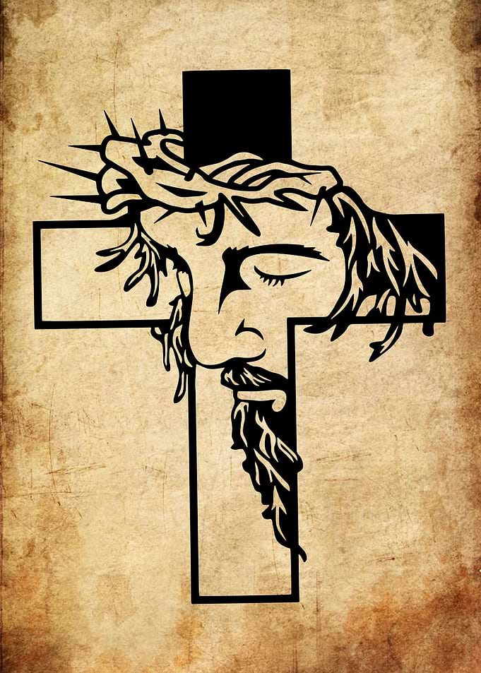 Jesus Christ Face with Crown Cross