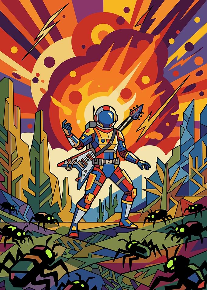 Astronaut Rocker Fighting Alien Insects