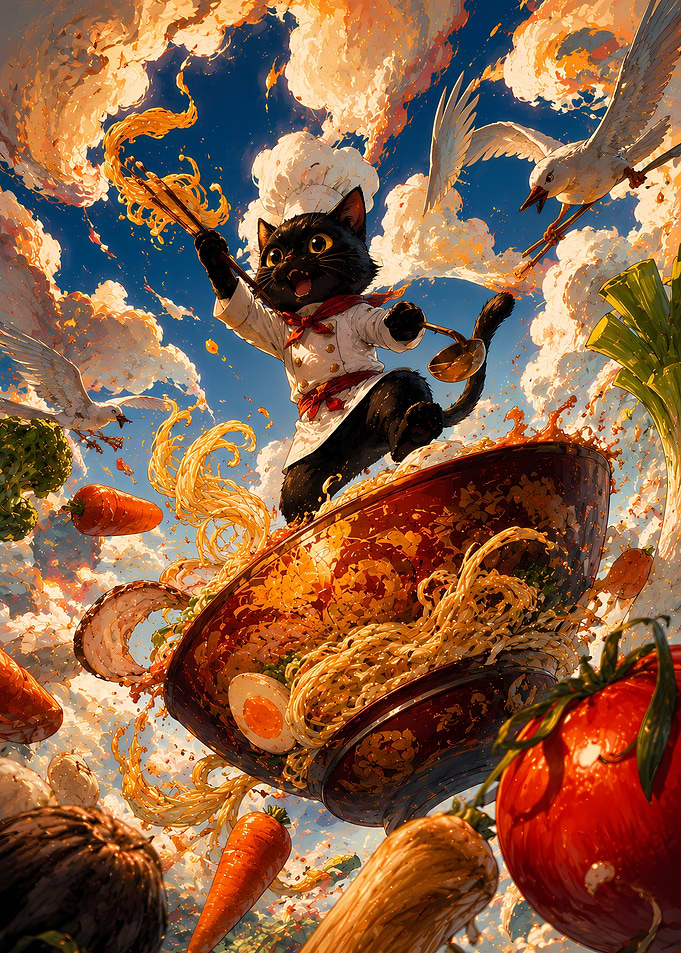 Chef Cat Cooking Ramen Fantasy