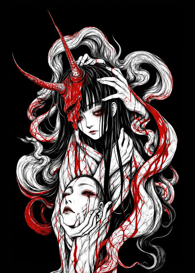 Dark Oni Girl with Mask