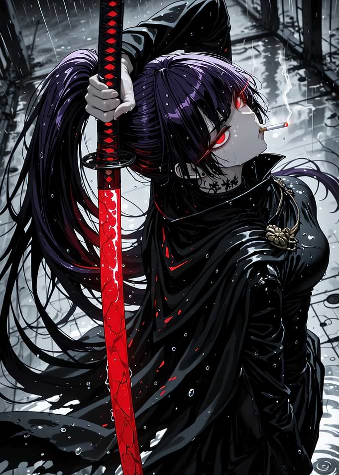 Anime Girl with Glowing Red Katana