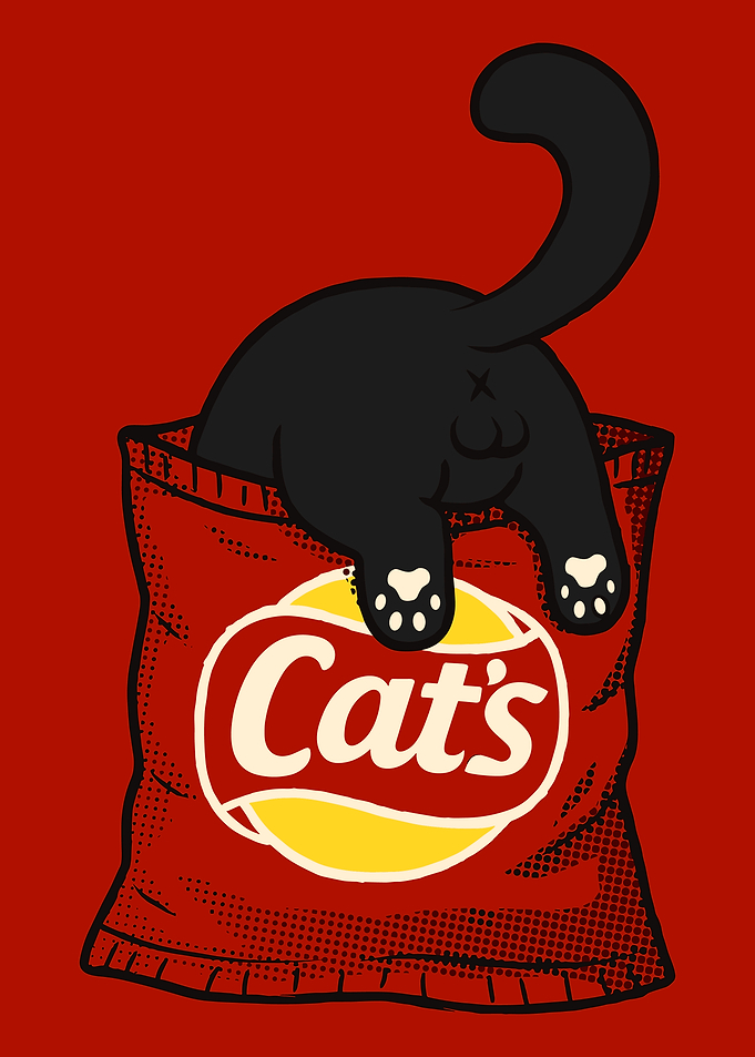 Funny Black Cat in Chip Bag