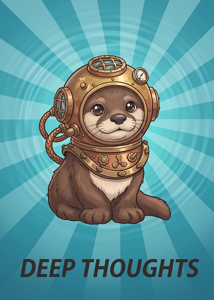 Cute Otter in Vintage Diving Helmet