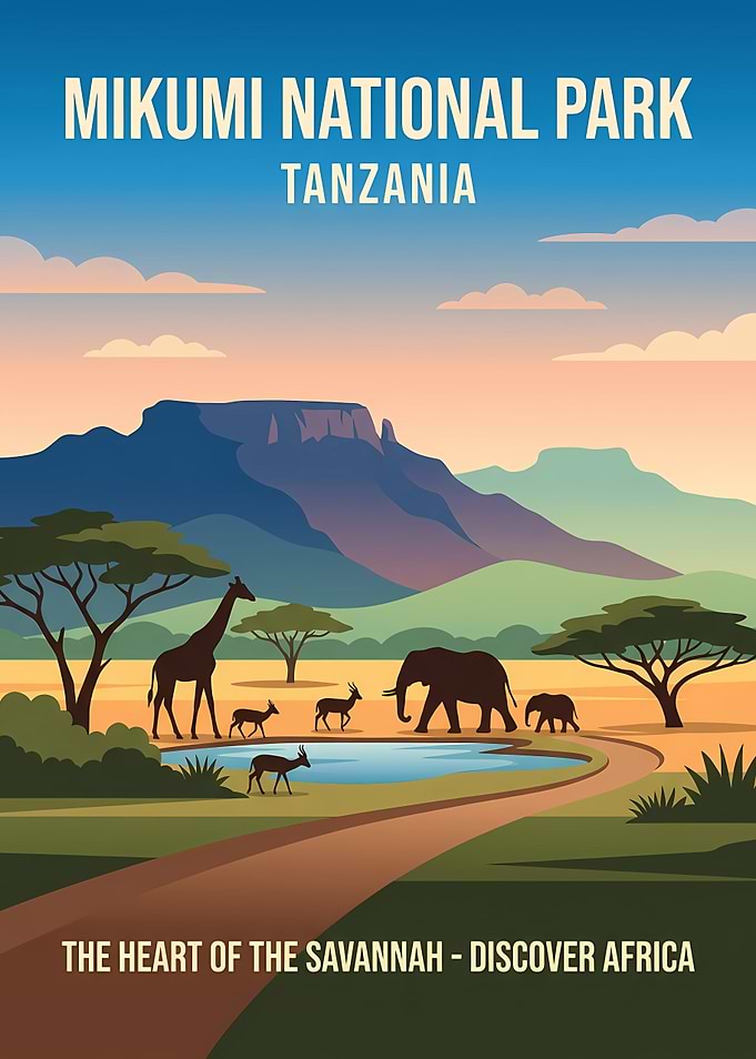 Mikumi National Park Tanzania Travel Poster
