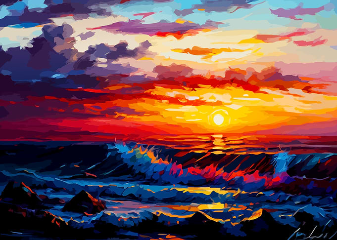 Vibrant Sunset Over Ocean Waves