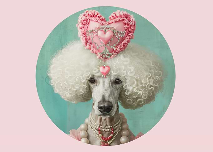 Renaissance Poodle Portrait Seamless Pattern