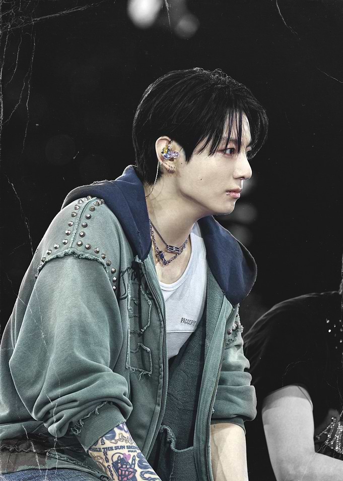 Jungkook in Green Studded Hoodie