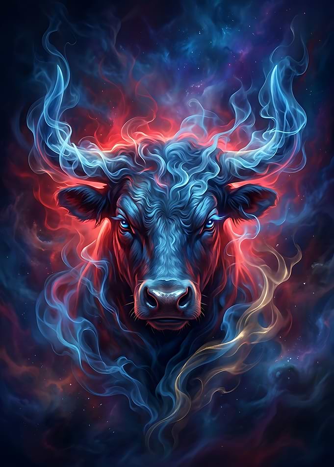 Fiery Cosmic Bull Portrait