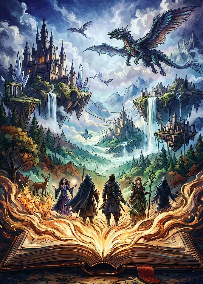 Fantasy World Emerging From Magic Book