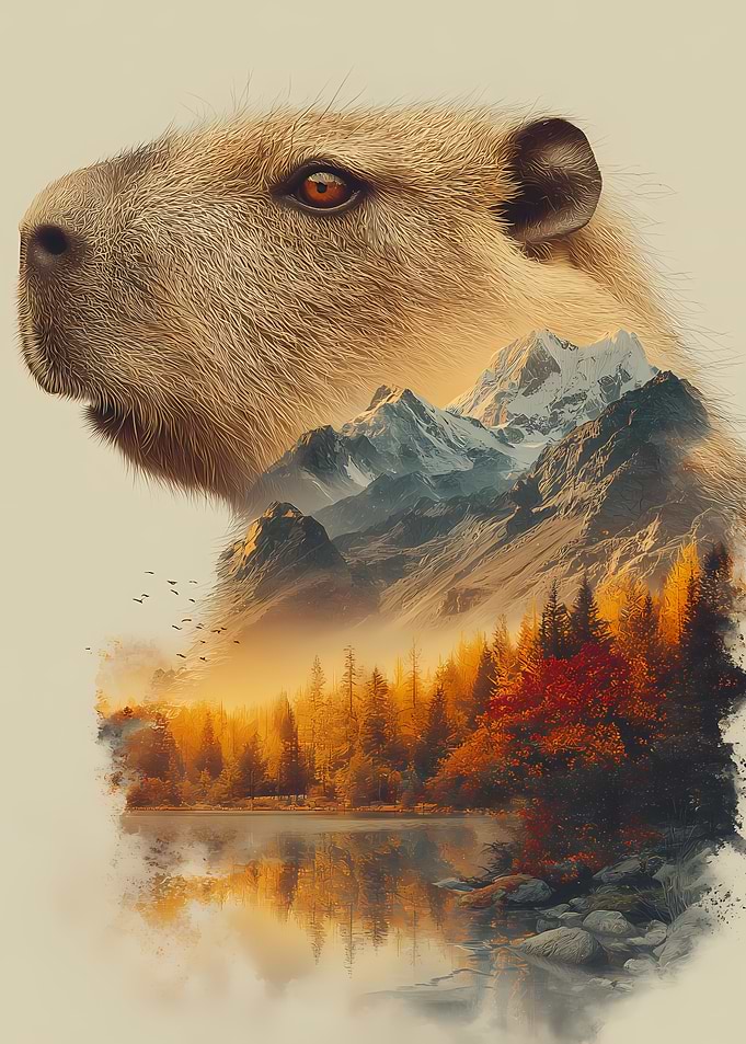 Double Exposure Capybara Mountain Landscape