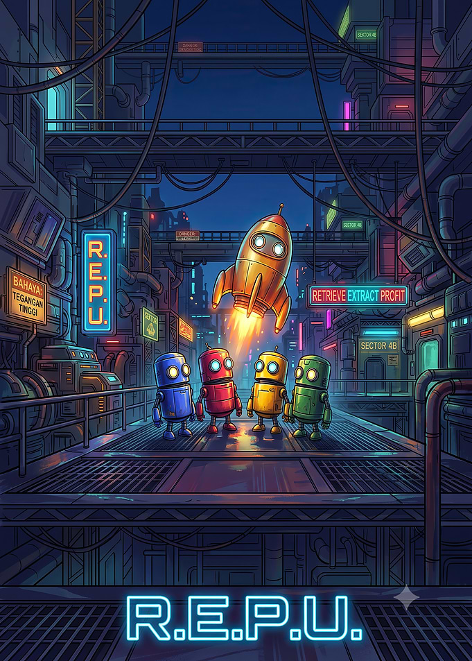 Four Robots in a Cyberpunk City