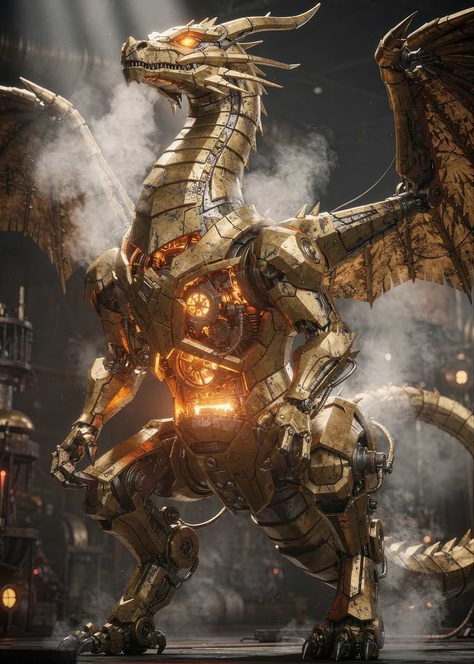 Steampunk Mechanical Golden Dragon