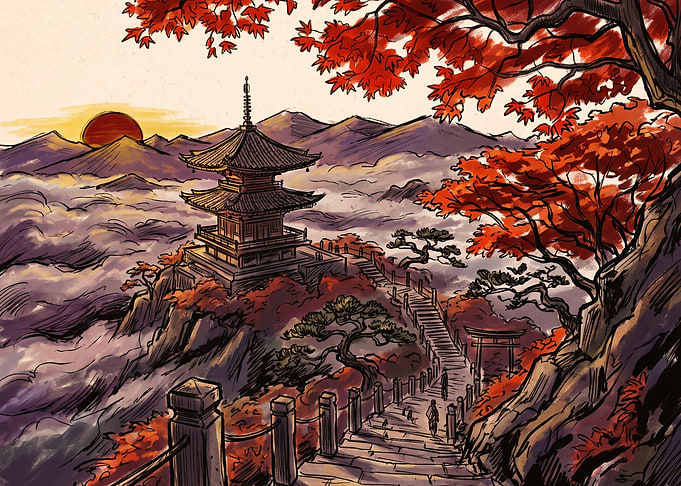 Japanese Temple Above the Clouds