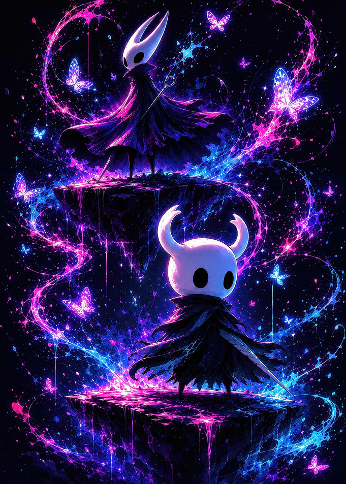 Hollow Knight and Hornet Neon Art