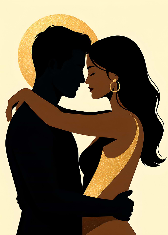 Romantic Silhouette Couple with Gold Halo